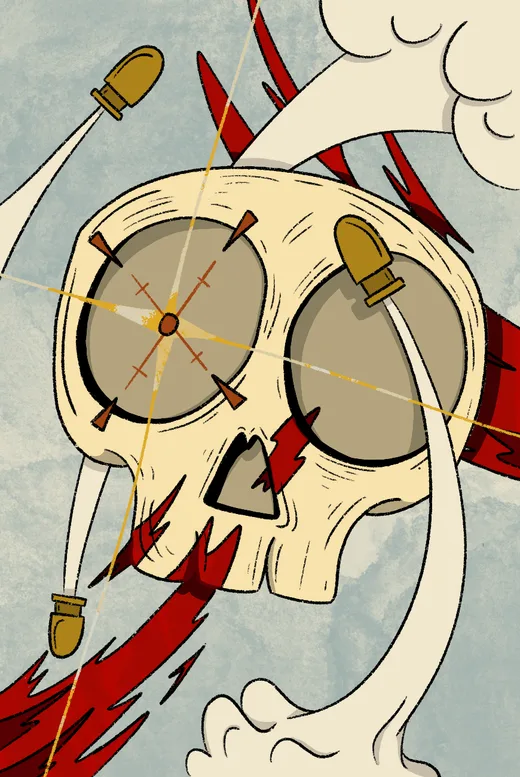 Dead Eye card: a skull with bullets in its eyes