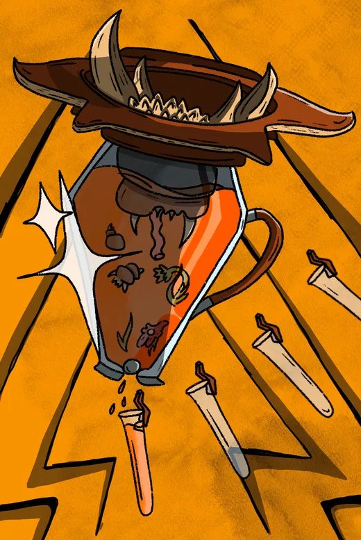 Goblet of Power card: a horned goblet pouring out an orange potion