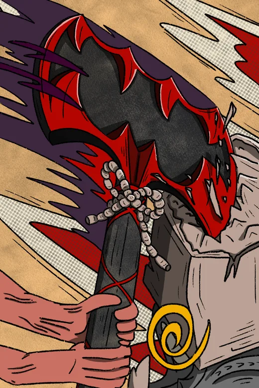 Skull Basher card: a red and black axe held in a fist