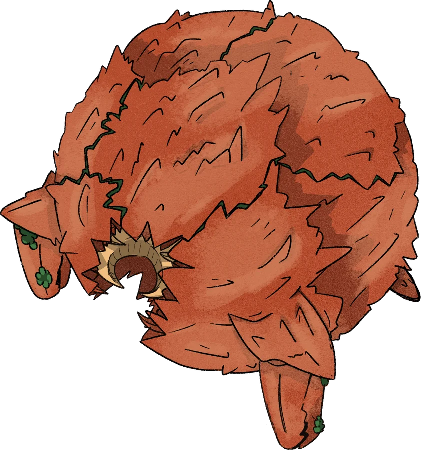 Kracgrok, a huge round red monster covered in plates
